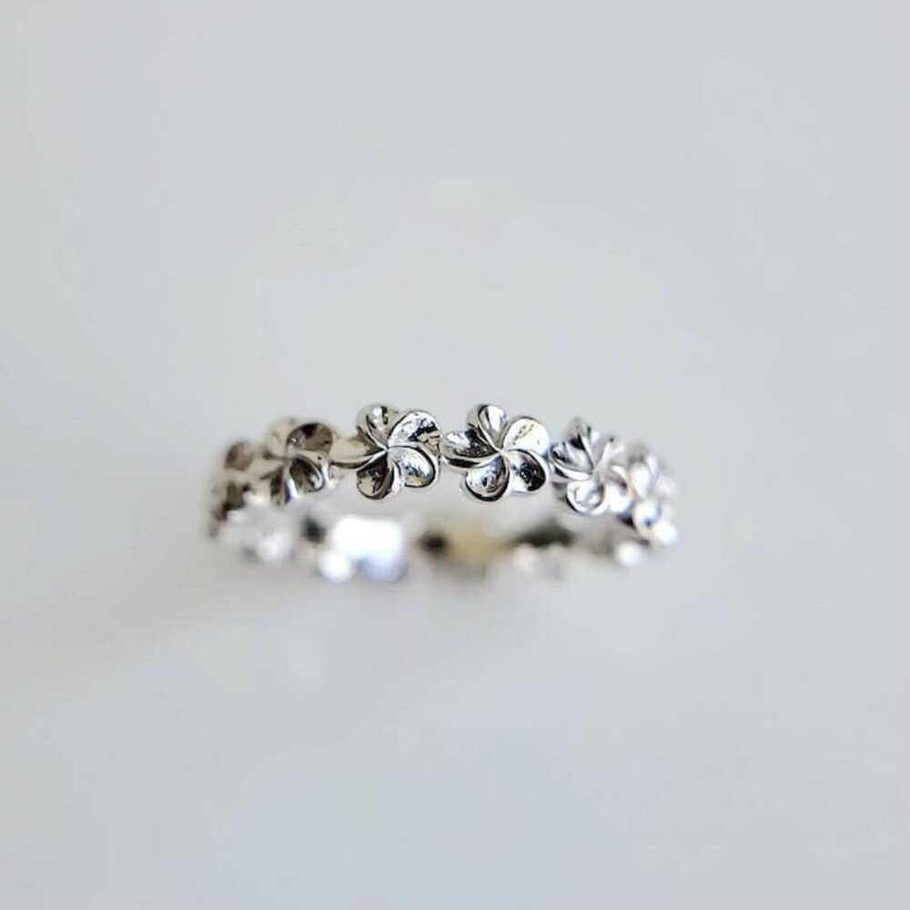 Plumeria Ring, Hawaiian Ring, frangipani Flower Ring,Simple Sterling Silver Ring
